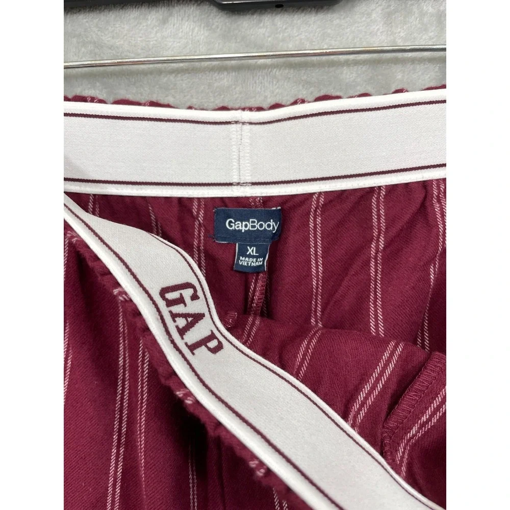 GapBody Mens XL Flannel Pajama Pants Burgundy Striped Cotton Sleep Bottoms NWT
